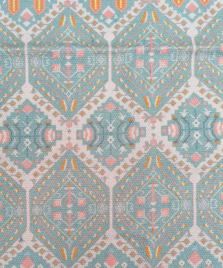 2x3 Feet Printed Rug | Cream & Turq | Cotton | SHOBITAM