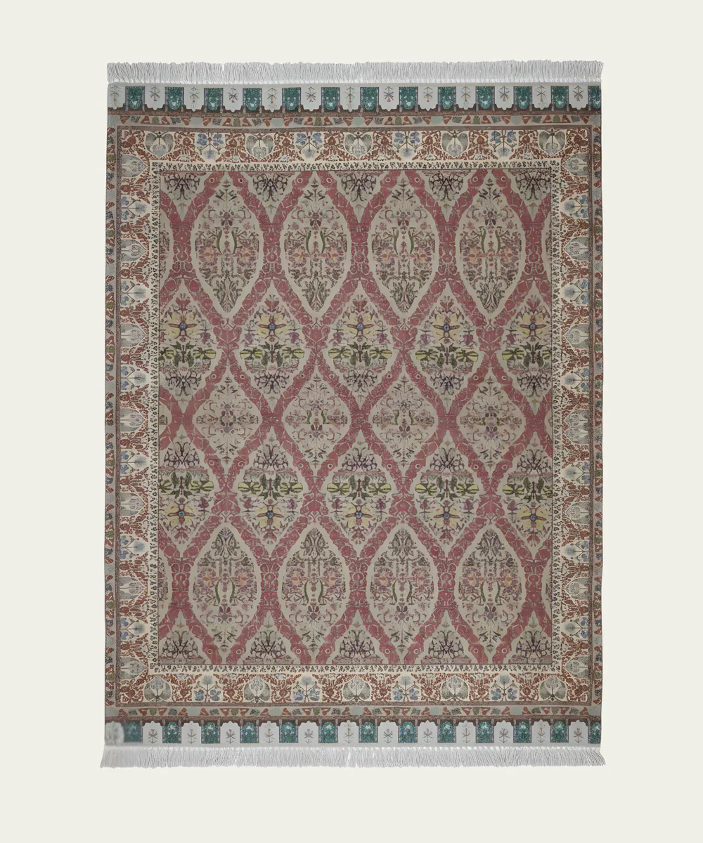 5x7 Feet Printed Rug | Maroon & Beige | Cotton | SHOBITAM