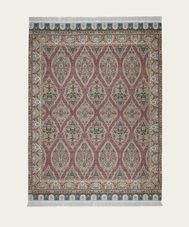 5x7 Feet Printed Rug | Maroon & Beige | Cotton | SHOBITAM