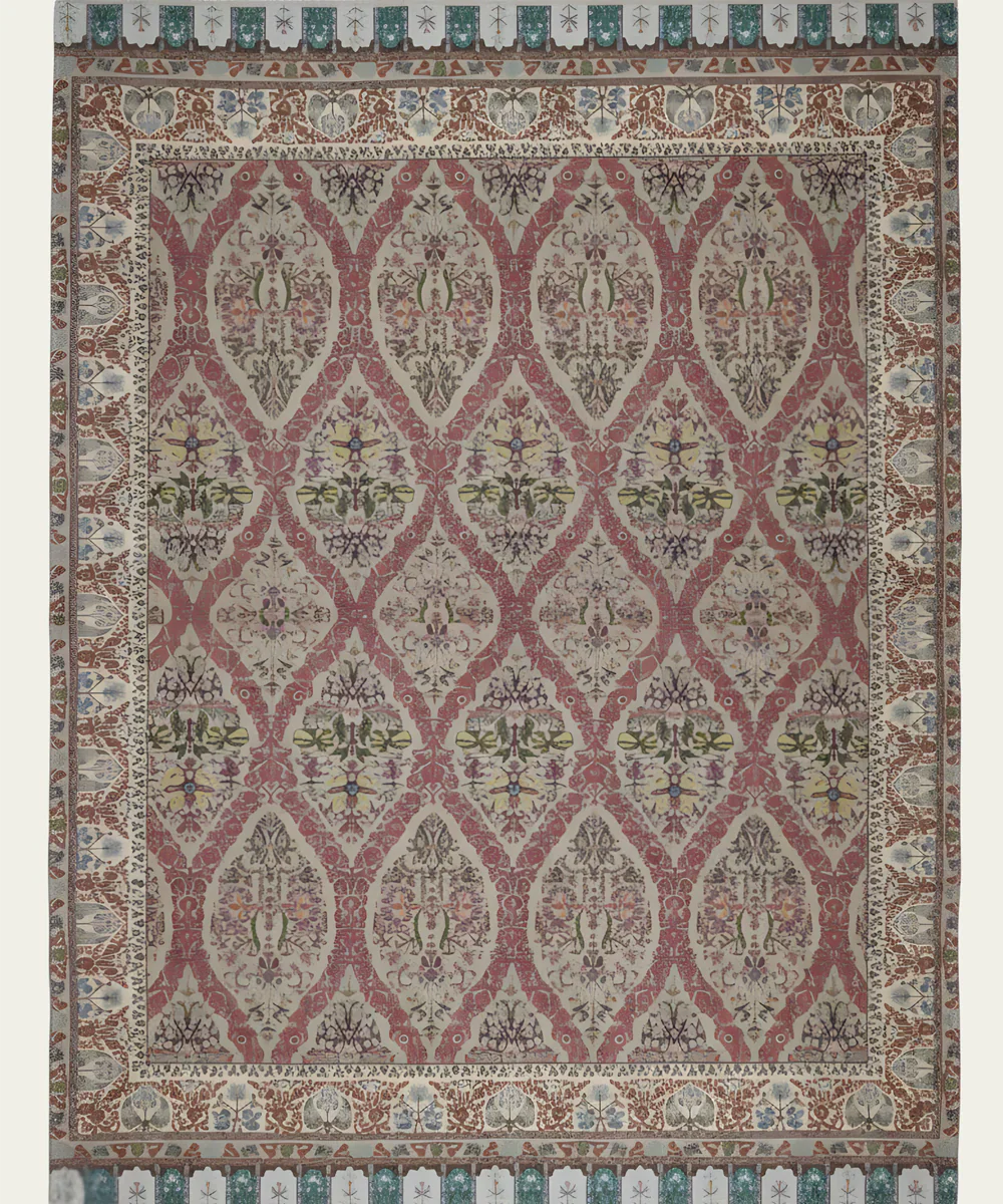 5x7 Feet Printed Rug | Maroon & Beige | Cotton | SHOBITAM