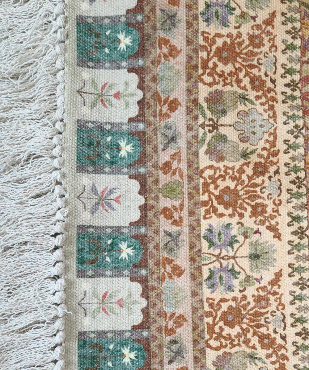 5x7 Feet Printed Rug | Maroon & Beige | Cotton | SHOBITAM