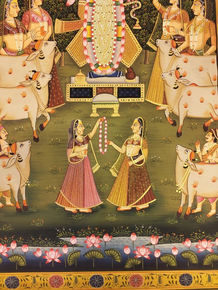 2x3 feet Authentic Jaipur Painting Shreenath ji phool Swagat | SHOBITAM
