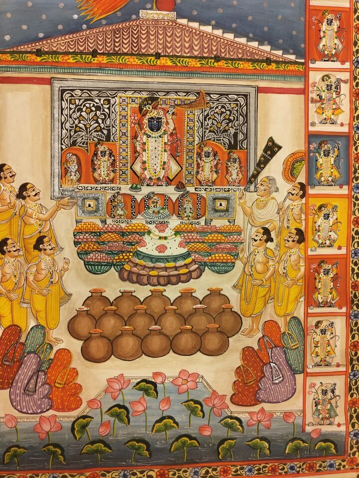 3x4 Feet Authentic Jaipur Painting Shreenath ji Annakut | SHOBITAM