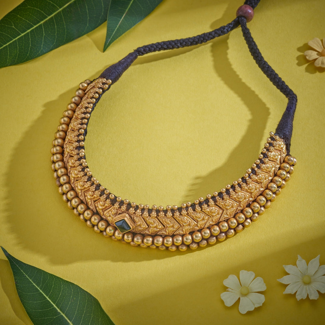 92.5 Silver, Gold Plated, Deivara Antique Choker | SHOBITAM