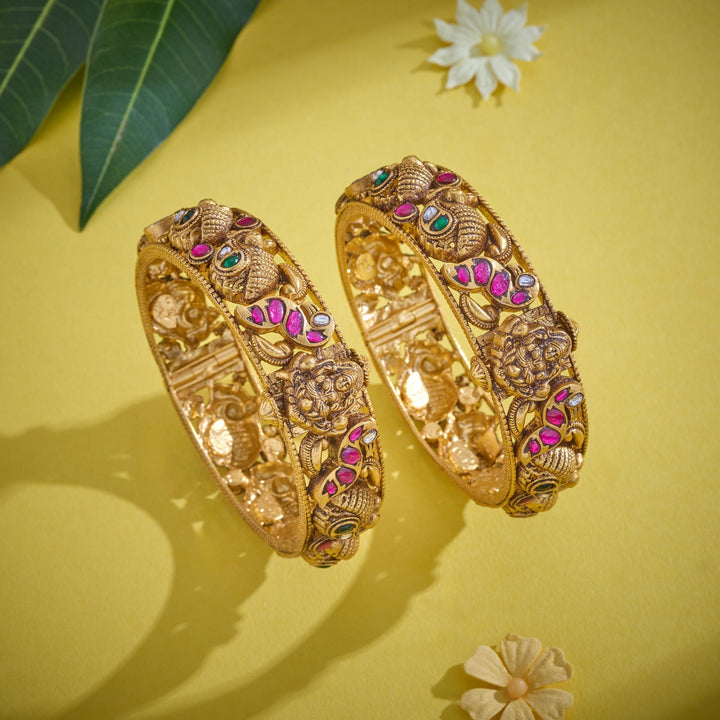92.5 Silver, Gold Plated, Lokamata Nakshi Bangles | SHOBITAM