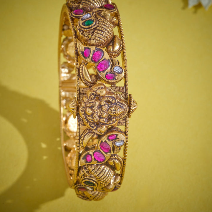 92.5 Silver, Gold Plated, Lokamata Nakshi Bangles | SHOBITAM
