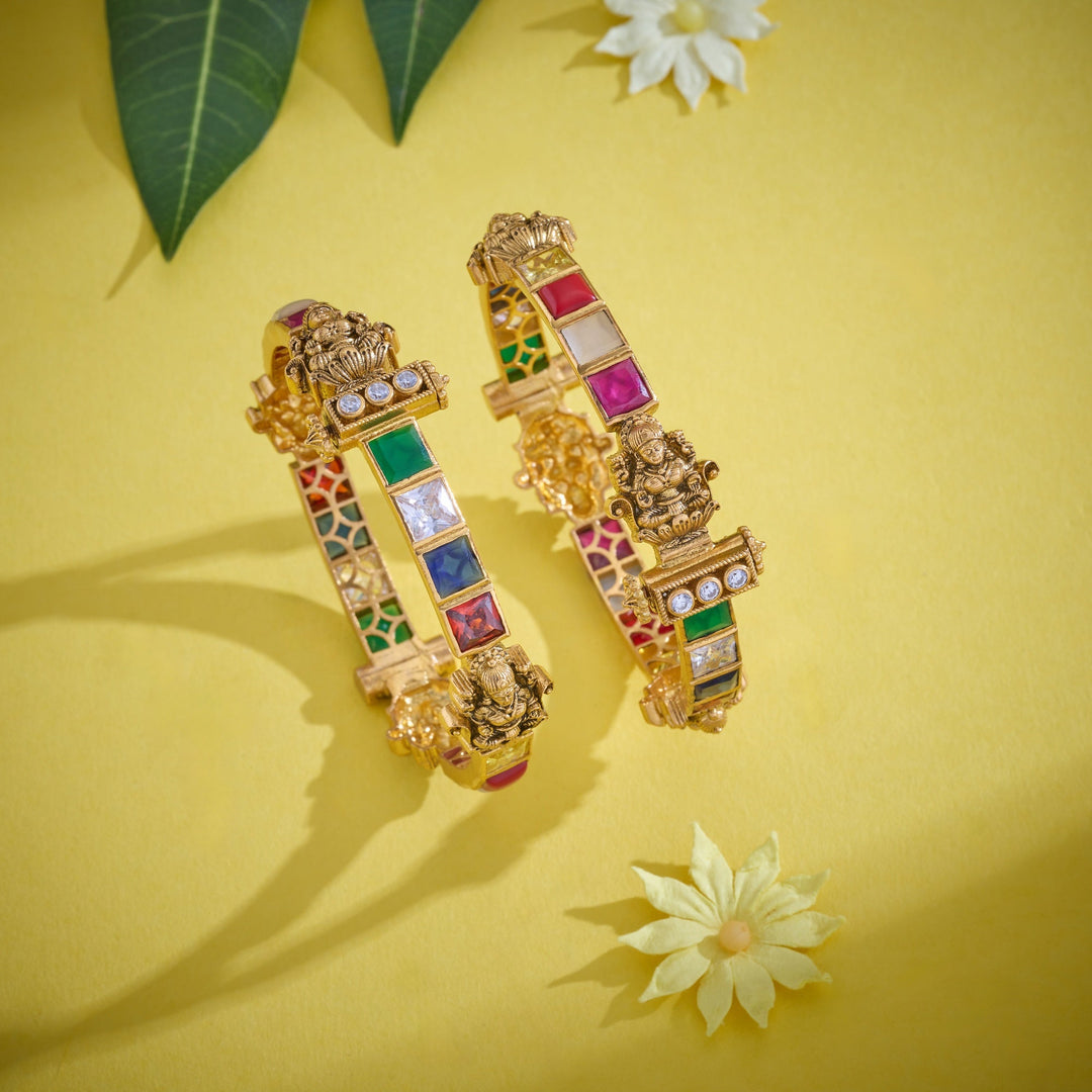92.5 Silver, Gold Plated, Mahiraam Temple Bangles | SHOBITAM