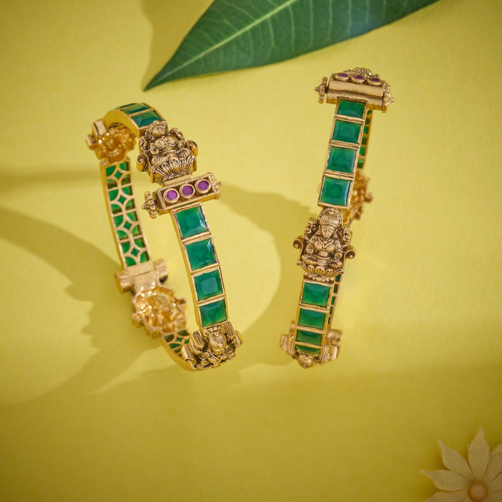 92.5 Silver, Gold Plated, Mahiraam Temple Bangles | SHOBITAM