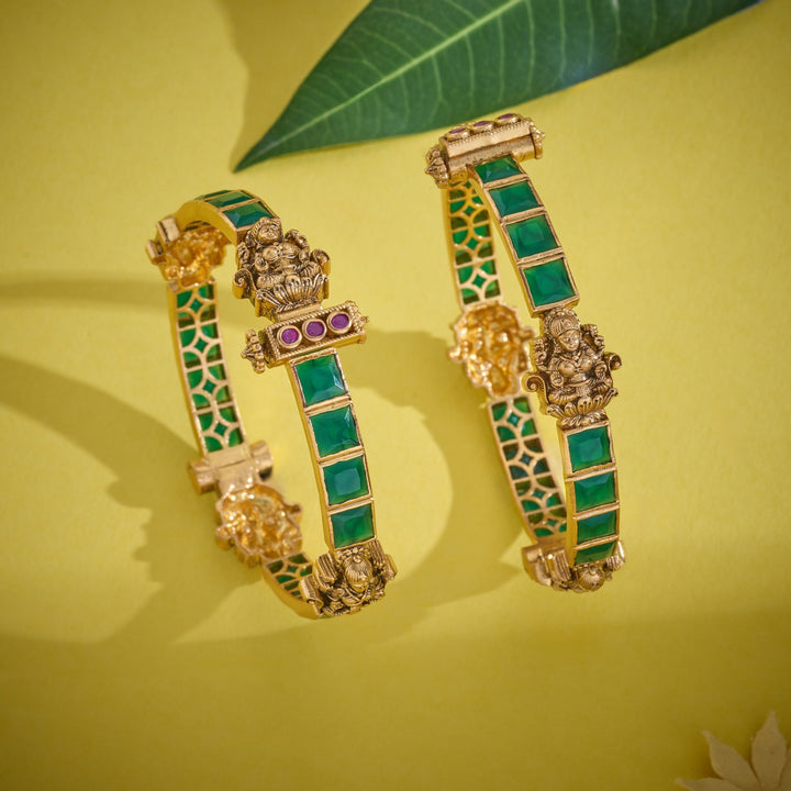 92.5 Silver, Gold Plated, Mahiraam Temple Bangles | SHOBITAM
