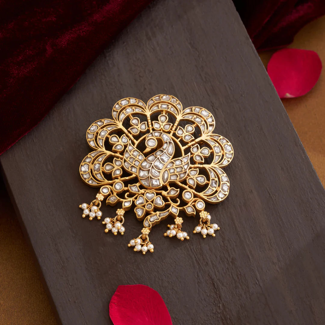 92.5 Silver, Gold Plated Vishwaroopa Mayura Pendant