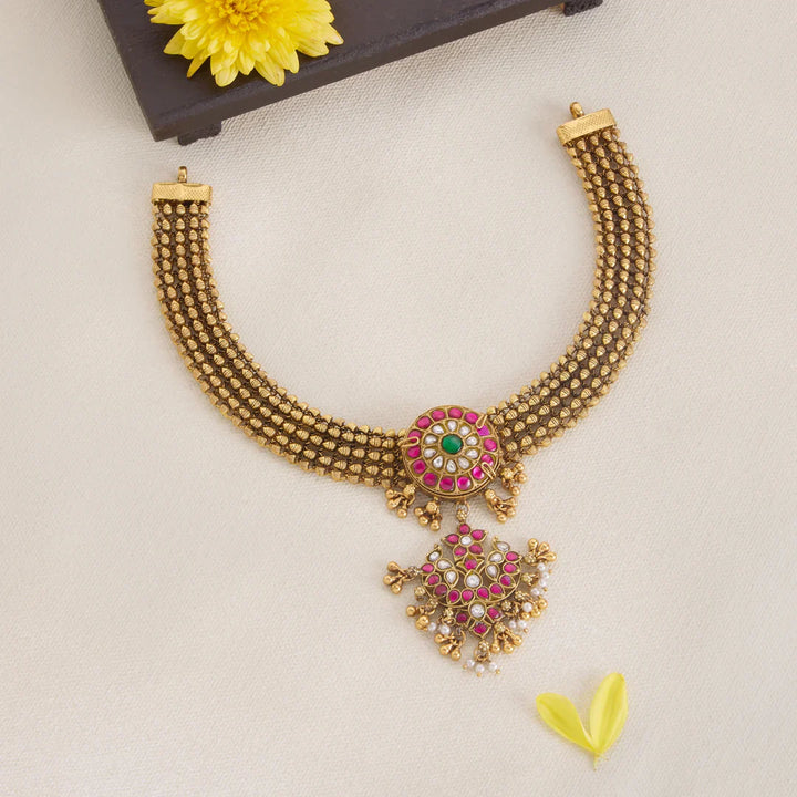 Pure 92.5 Silver, Gold Plated Reeva Kundan Choker