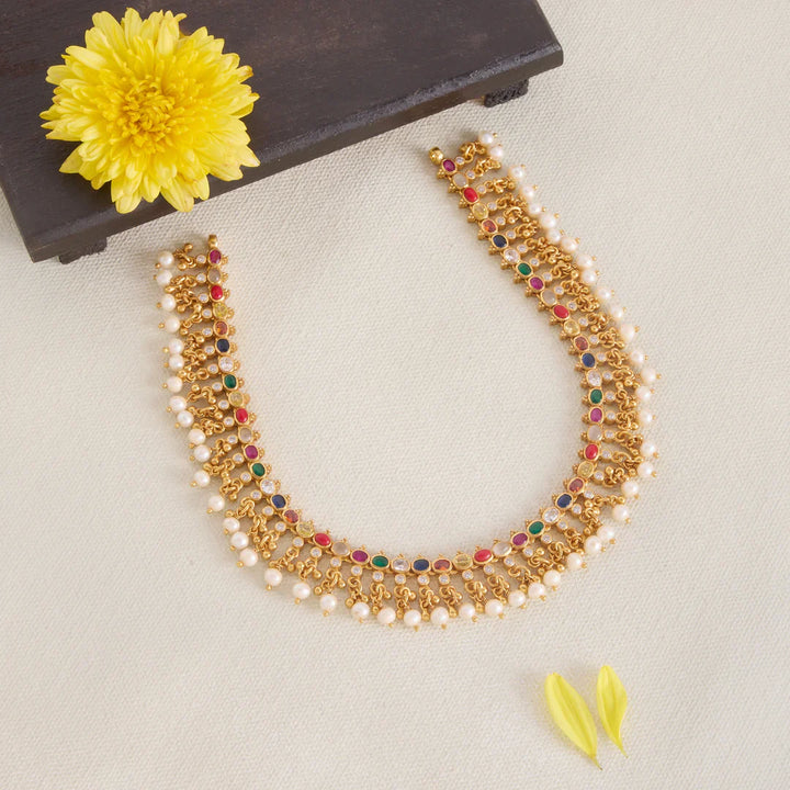 Pure 92.5 Silver, Gold Plated Nav Roshni Short Necklace