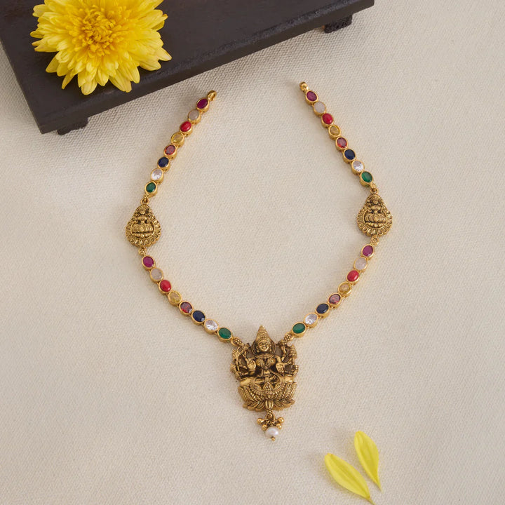 Pure 92.5 Silver, Gold Plated Mani Priya Lakshmi Necklace