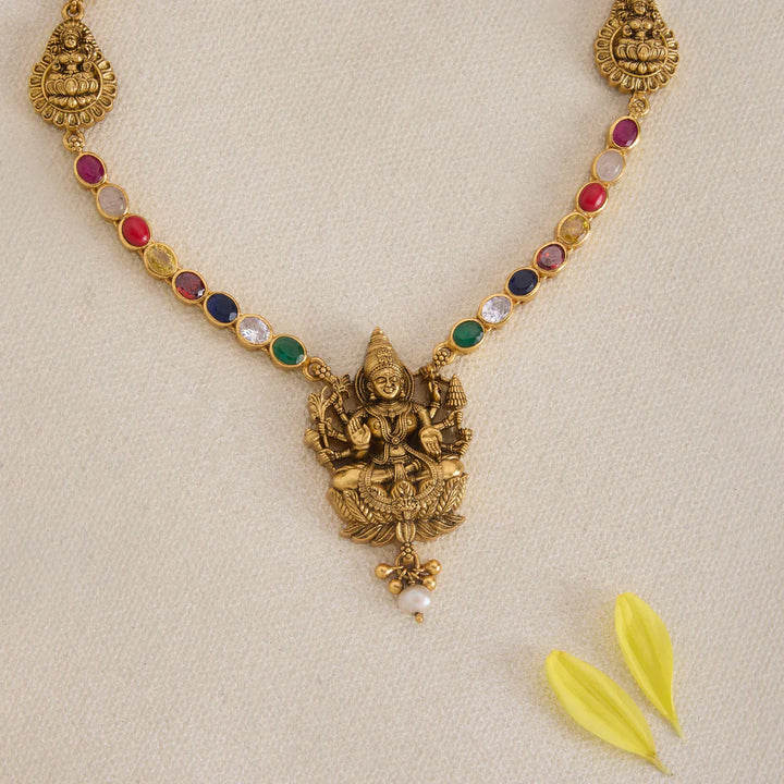 Pure 92.5 Silver, Gold Plated Mani Priya Lakshmi Necklace