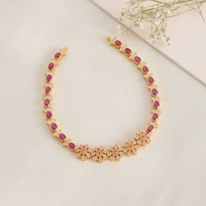 Pure 92.5 Silver, Gold Plated Suhani Phool Short Necklace