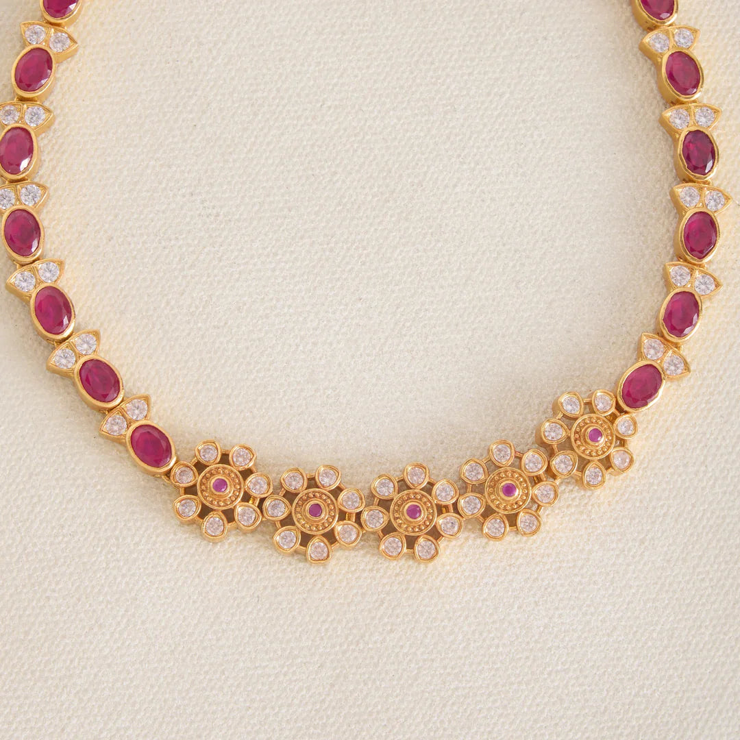 Pure 92.5 Silver, Gold Plated Suhani Phool Short Necklace