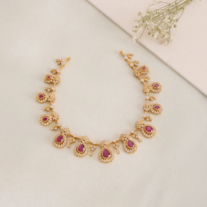 Pure 92.5 Silver, Gold Plated Anira Stone Short Necklace