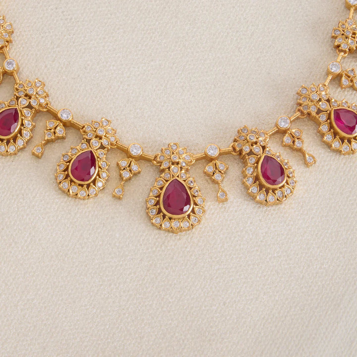 Pure 92.5 Silver, Gold Plated Anira Stone Short Necklace