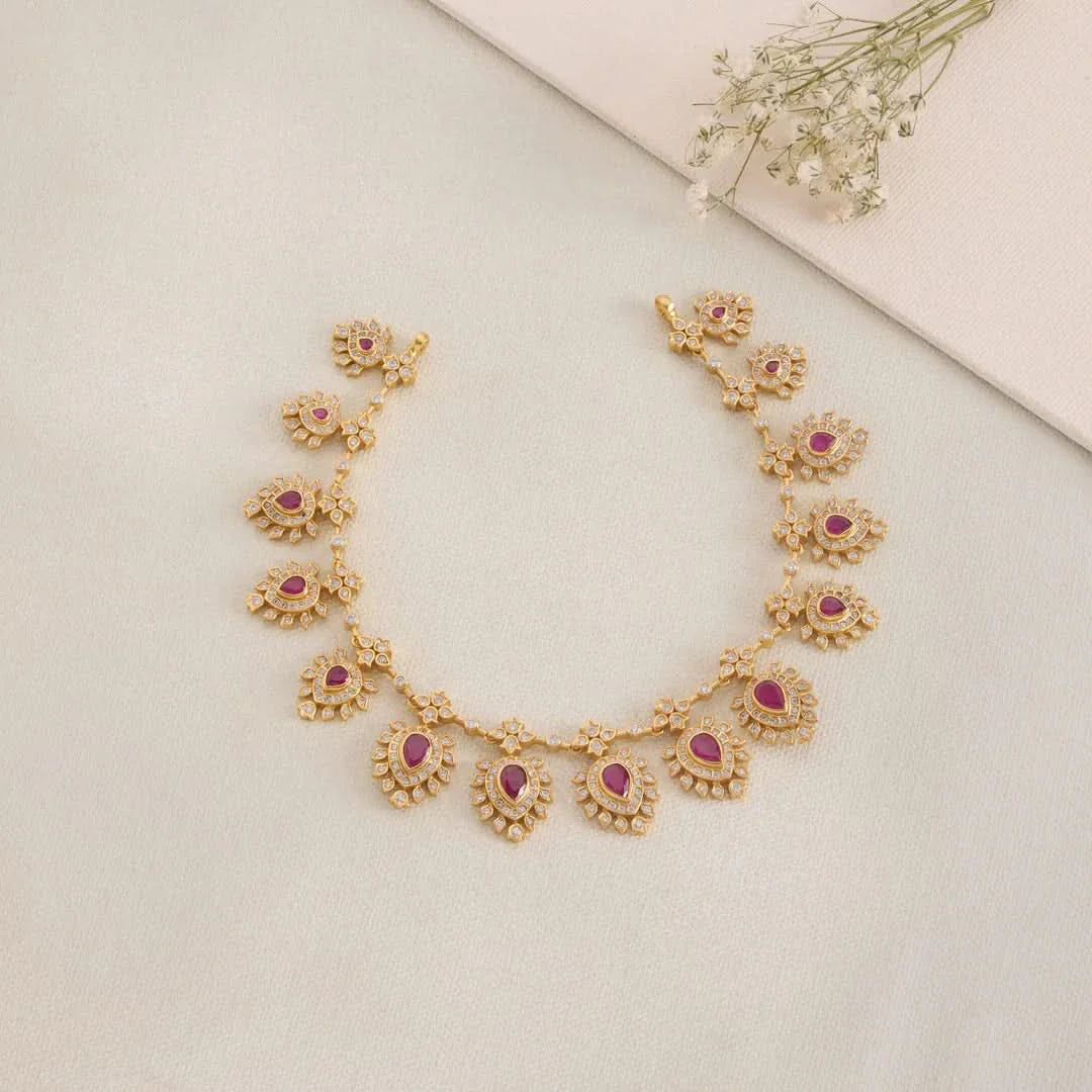 Pure 92.5 Silver, Gold Plated Aruni Pear Short Necklace