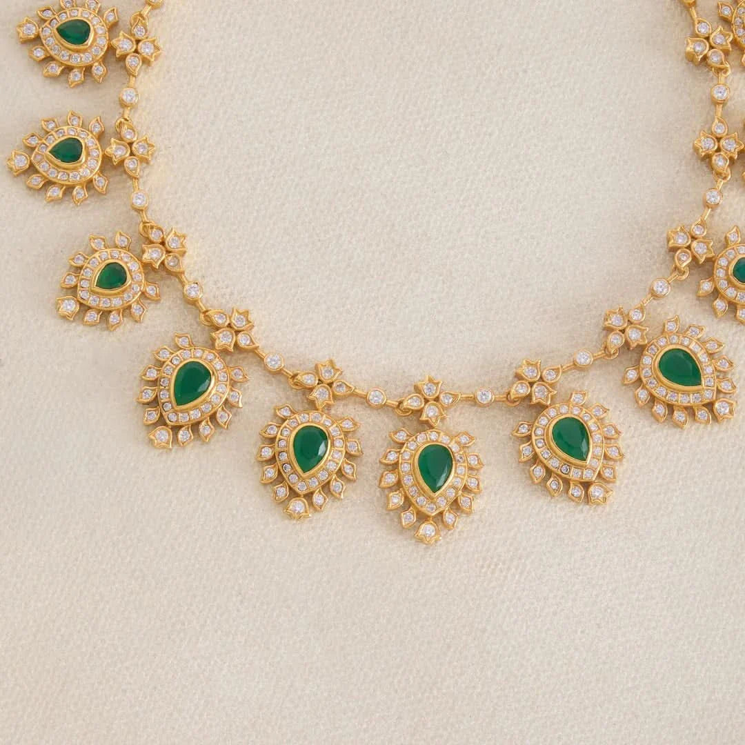 Pure 92.5 Silver, Gold Plated Aruni Pear Short Necklace