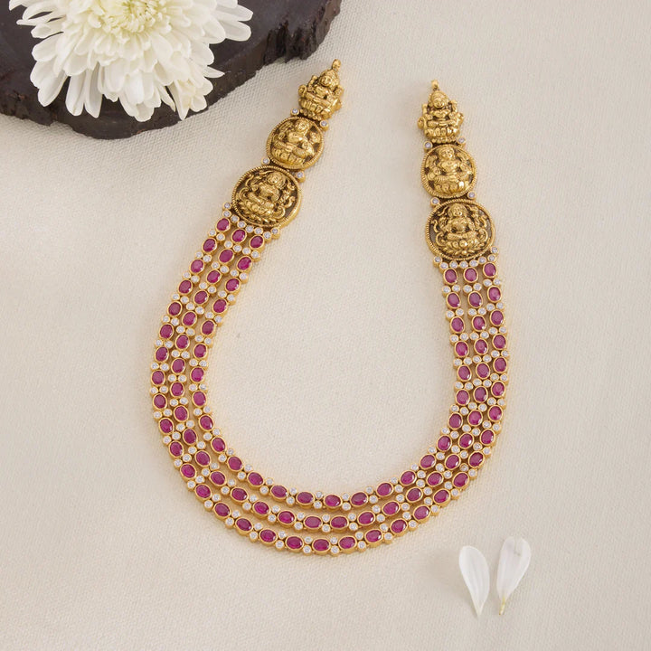 Stunning 92.5 Silver, Gold Plated Bhagyashree Triple Strand Short Necklace