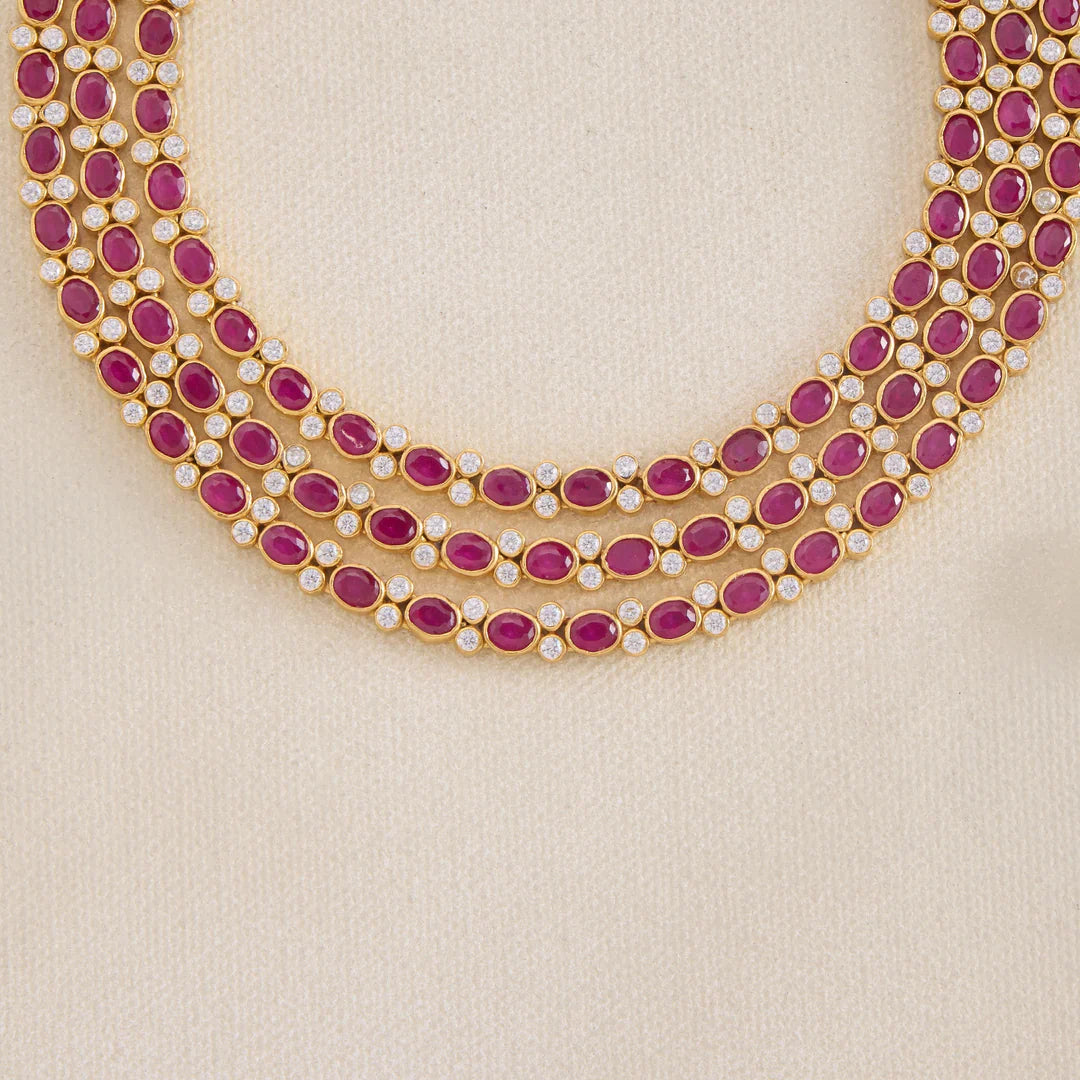 Stunning 92.5 Silver, Gold Plated Bhagyashree Triple Strand Short Necklace