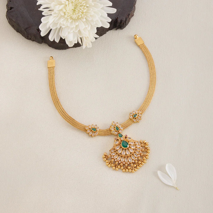 Pure 92.5 Silver, Gold Plated Aarika Stone Short Necklace