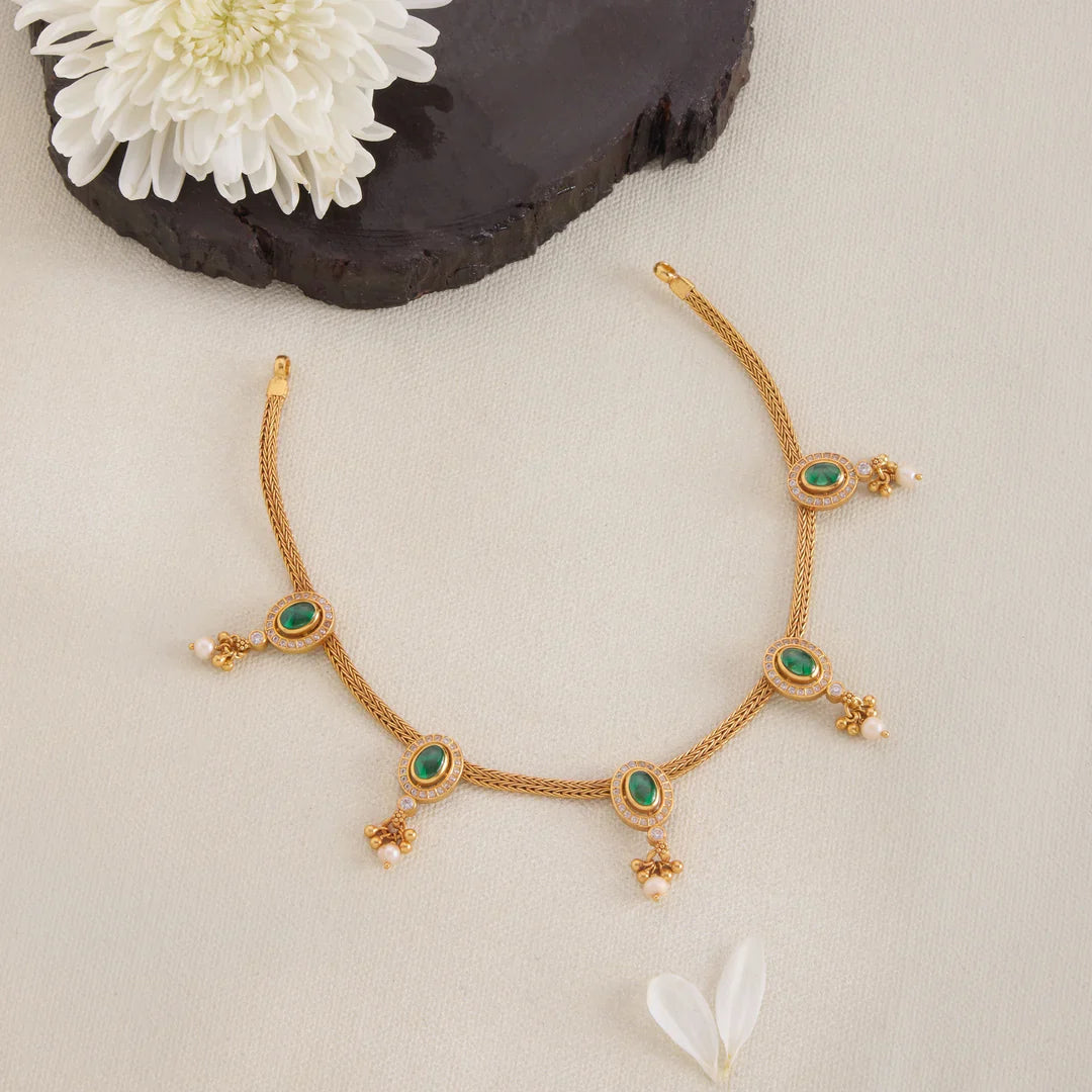 Pure 92.5 Silver, Gold Plated Charvi Oval Lace Necklace