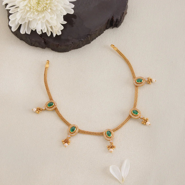 92.5 Silver, Gold Plated Charvi Oval Lace Necklace