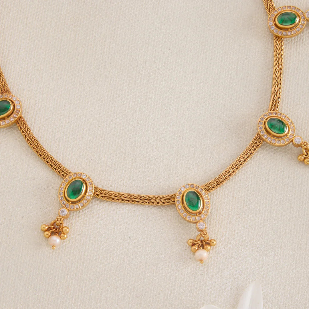 Pure 92.5 Silver, Gold Plated Charvi Oval Lace Necklace