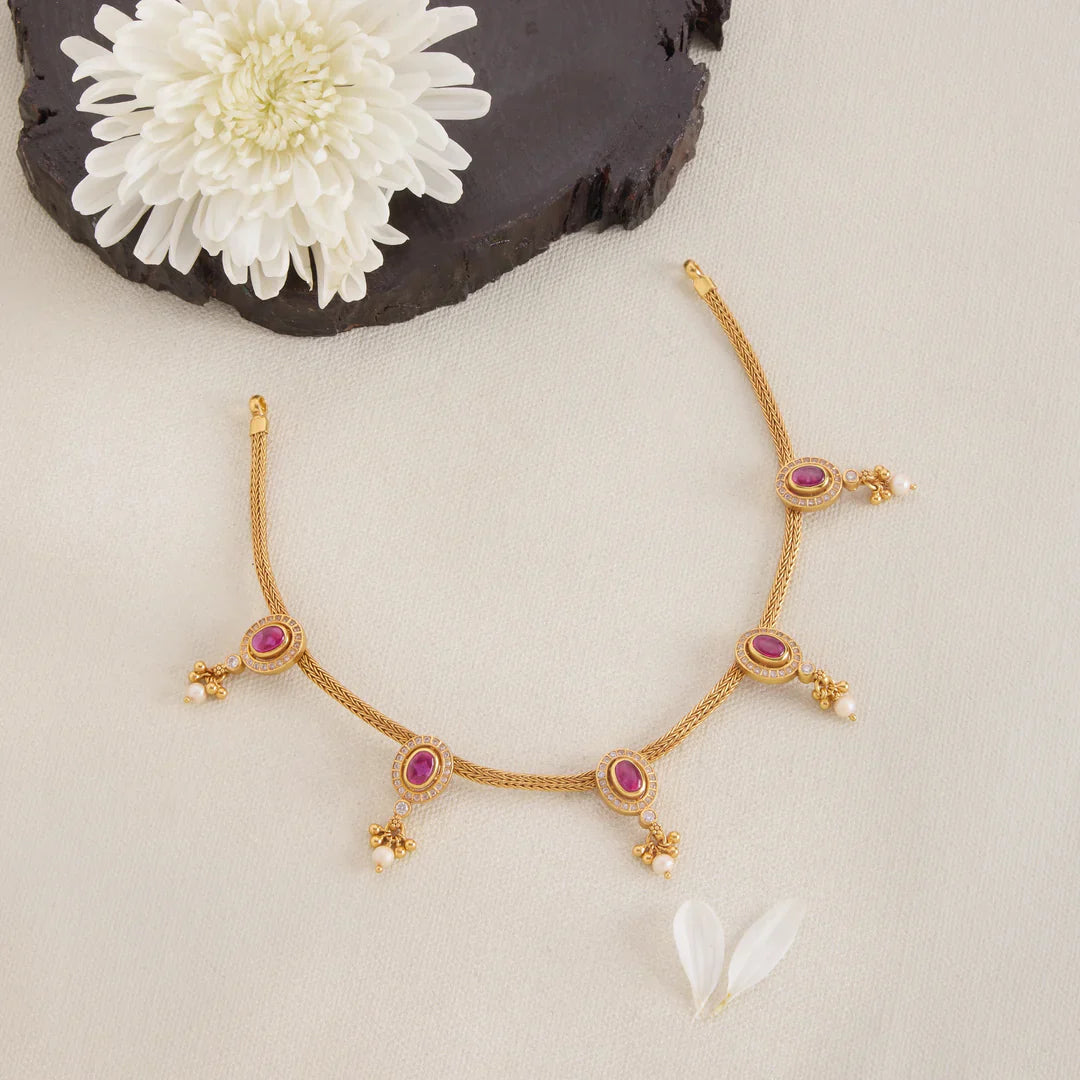 92.5 Silver, Gold Plated Charvi Oval Lace Necklace