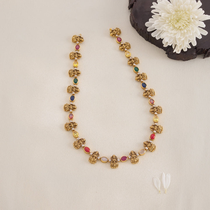 92.5 Silver, 24kt Gold Polish Mani Sita Navaratna Necklace | SHOBITAM