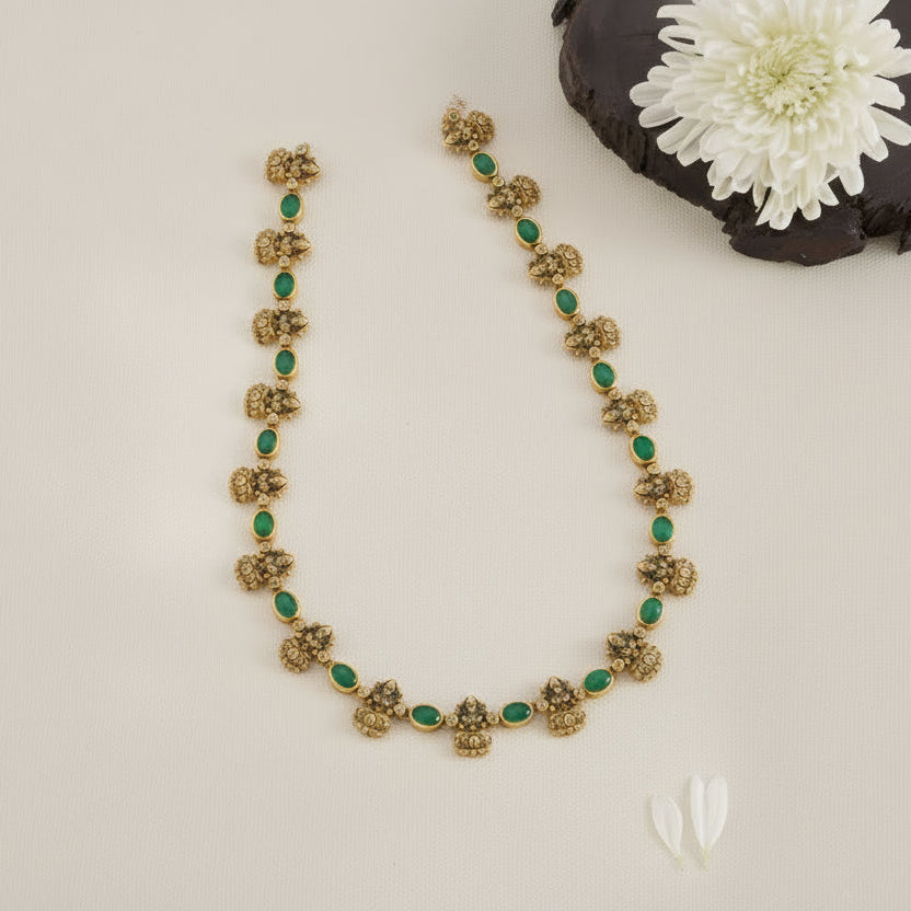 92.5 Silver, 24kt Gold Polish Mani Sita Navaratna Necklace | SHOBITAM
