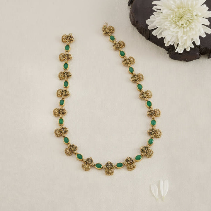92.5 Silver, 24kt Gold Polish Mani Sita Navaratna Necklace | SHOBITAM