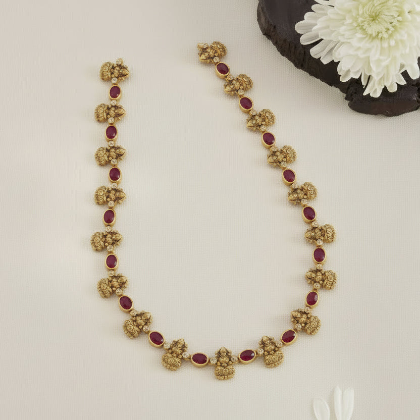 92.5 Silver, 24kt Gold Polish Mani Sita Navaratna Necklace | SHOBITAM