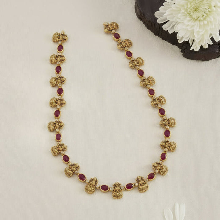 92.5 Silver, 24kt Gold Polish Mani Sita Navaratna Necklace | SHOBITAM