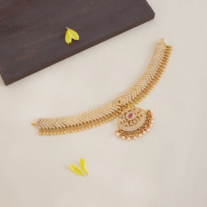 Pure 92.5 Silver, Gold Plated Aarshvi Flow Short Necklace