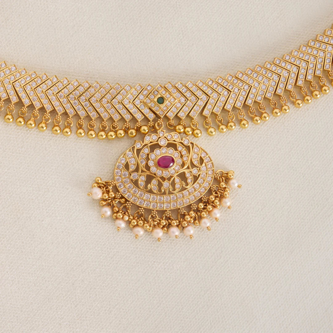 Pure 92.5 Silver, Gold Plated Aarshvi Flow Short Necklace