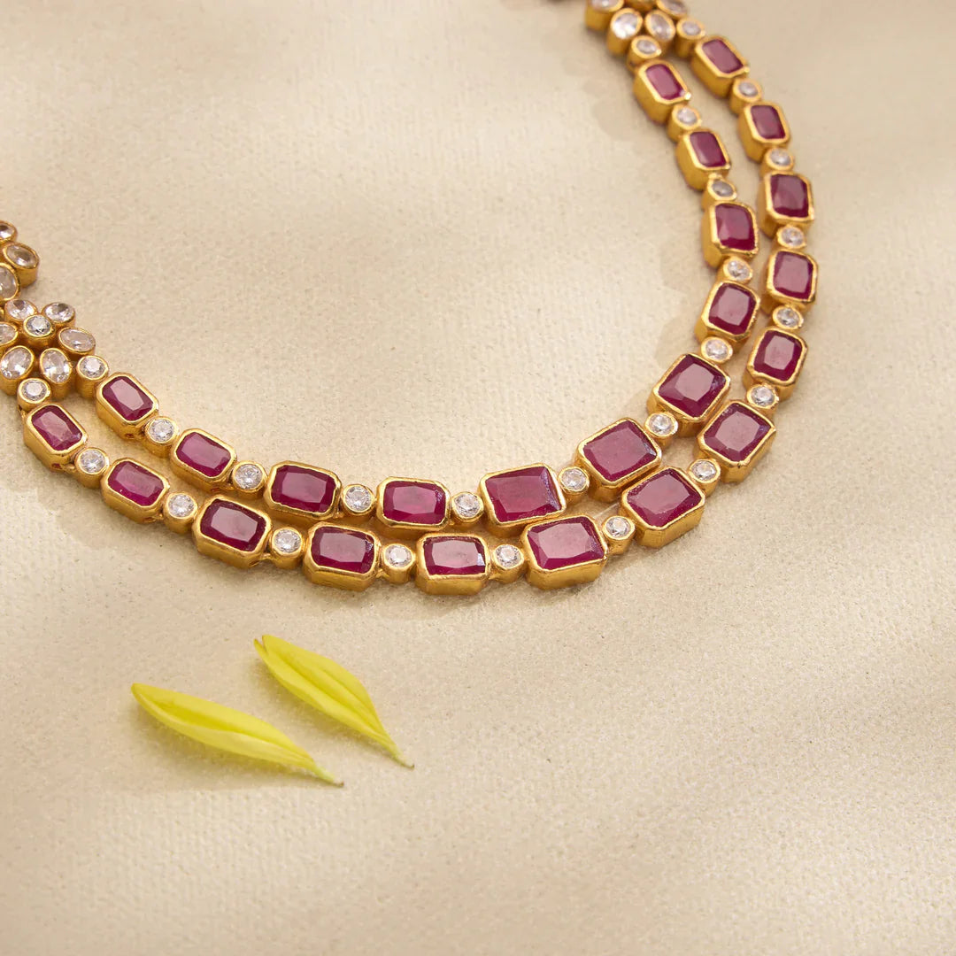 Pure 92.5 Silver, Gold Plated Eshna Twin Necklace