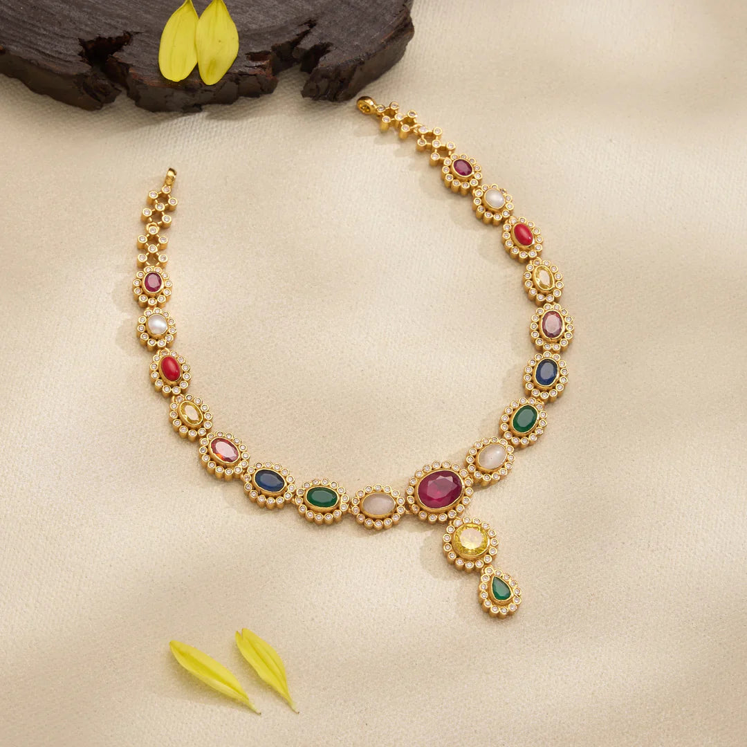 92.5 Silver, Gold Plated Avani Ruby Short Necklace