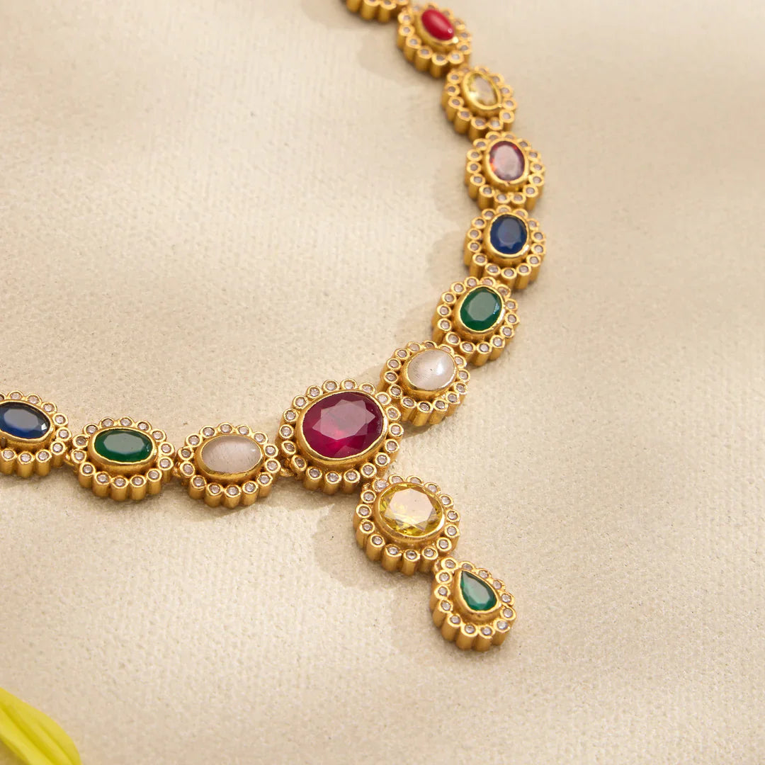 92.5 Silver, Gold Plated Avani Ruby Short Necklace