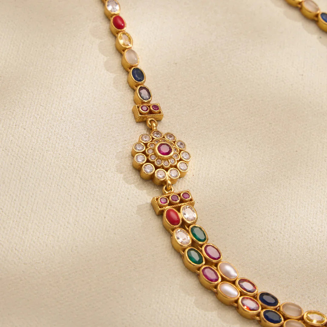 Pure 92.5 Silver, Gold Plated Vastra Short Necklace