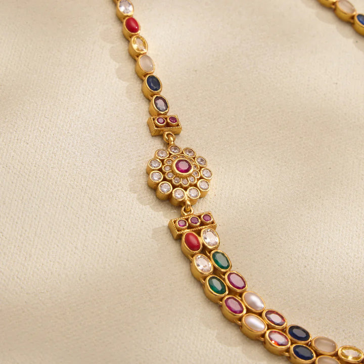 Pure 92.5 Silver, Gold Plated Vastra Short Necklace