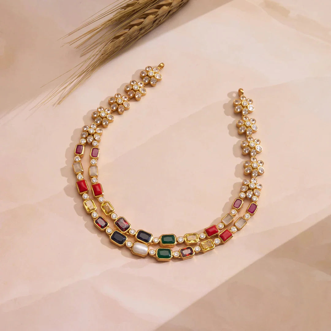 Pure 92.5 Silver, Gold Plated Eshna Twin Necklace