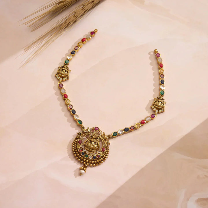 Pure 92.5 Silver, Gold Plated Keya Lakshmi Necklace