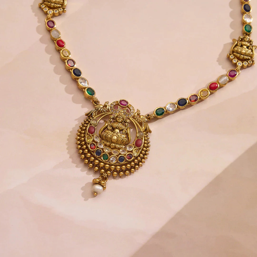 Pure 92.5 Silver, Gold Plated Keya Lakshmi Necklace