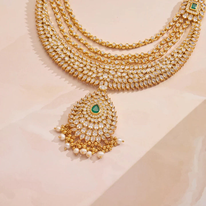Pure 92.5 Silver, Gold Plated Devaani Three Layer Necklace