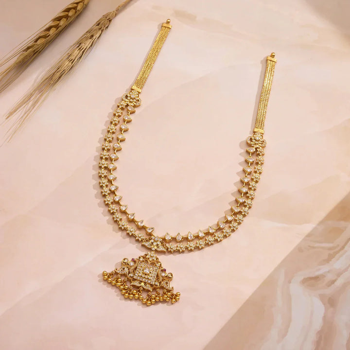 Pure 92.5 Silver, Gold Plated Prana Two Layer Short Necklace