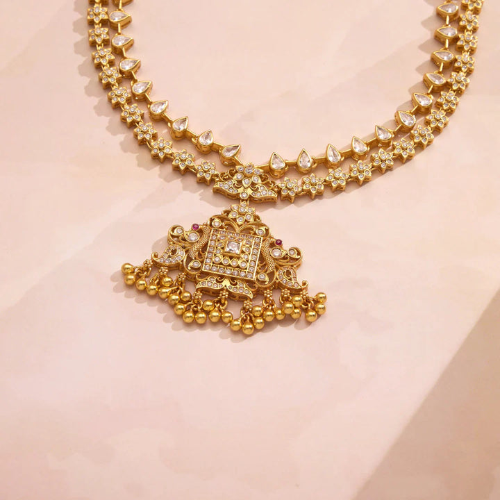 Pure 92.5 Silver, Gold Plated Prana Two Layer Short Necklace