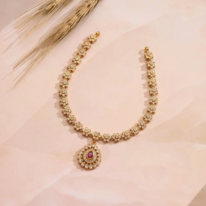 Pure 92.5 Silver, Gold Plated Tvesa Stone Short Necklace